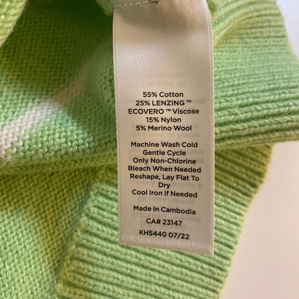 TALBOTS Womens Sweater XL Green Striped  Roll Neck Pocket Patty Lightweight NEW - Picture 10 of 12
